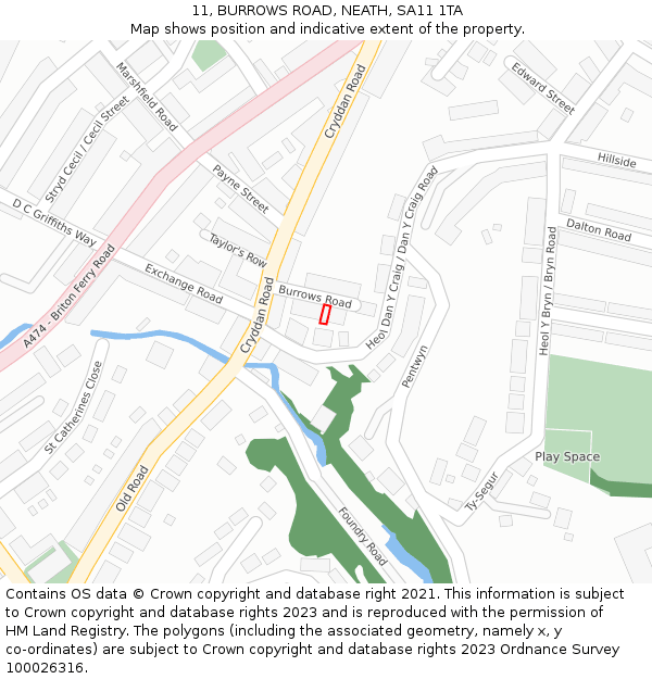 11, BURROWS ROAD, NEATH, SA11 1TA: Location map and indicative extent of plot