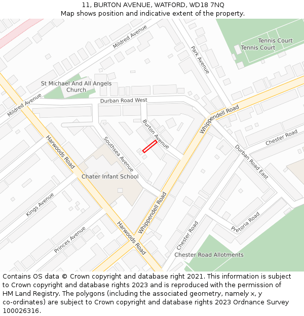 11, BURTON AVENUE, WATFORD, WD18 7NQ: Location map and indicative extent of plot