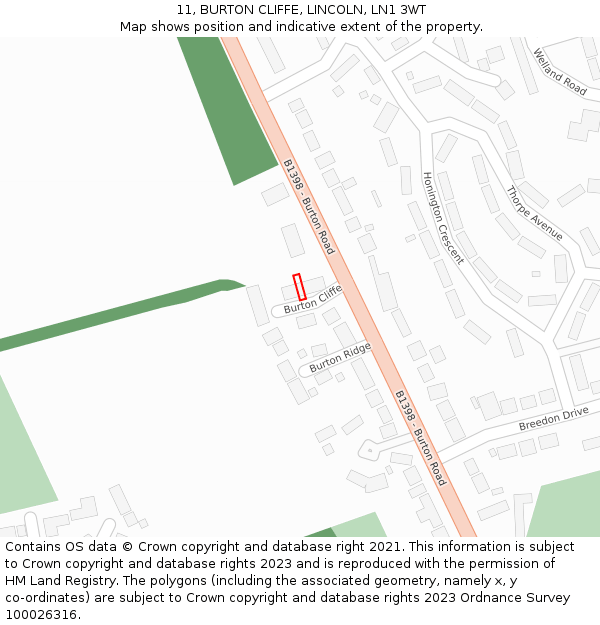 11, BURTON CLIFFE, LINCOLN, LN1 3WT: Location map and indicative extent of plot