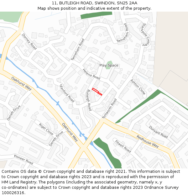 11, BUTLEIGH ROAD, SWINDON, SN25 2AA: Location map and indicative extent of plot