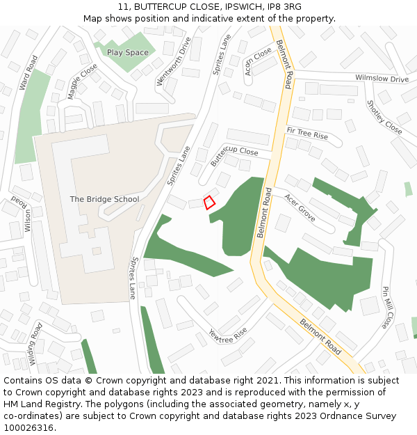 11, BUTTERCUP CLOSE, IPSWICH, IP8 3RG: Location map and indicative extent of plot