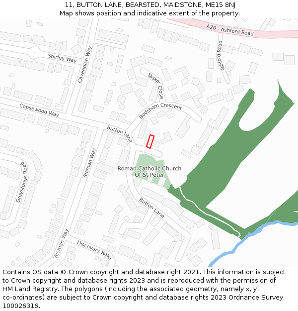 11, BUTTON LANE, BEARSTED, MAIDSTONE, ME15 8NJ: Location map and indicative extent of plot