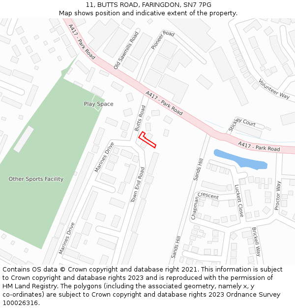 11, BUTTS ROAD, FARINGDON, SN7 7PG: Location map and indicative extent of plot