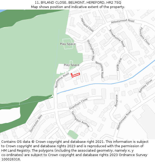 11, BYLAND CLOSE, BELMONT, HEREFORD, HR2 7SQ: Location map and indicative extent of plot