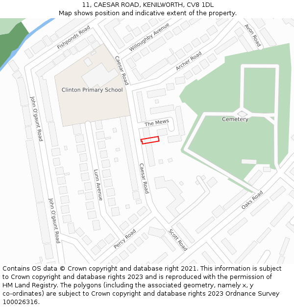 11, CAESAR ROAD, KENILWORTH, CV8 1DL: Location map and indicative extent of plot