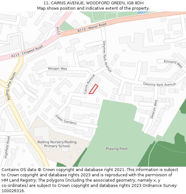 11, CAIRNS AVENUE, WOODFORD GREEN, IG8 8DH: Location map and indicative extent of plot
