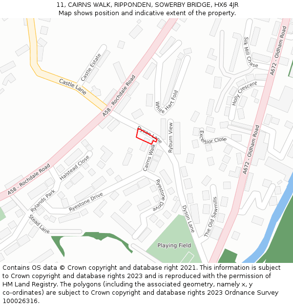 11, CAIRNS WALK, RIPPONDEN, SOWERBY BRIDGE, HX6 4JR: Location map and indicative extent of plot