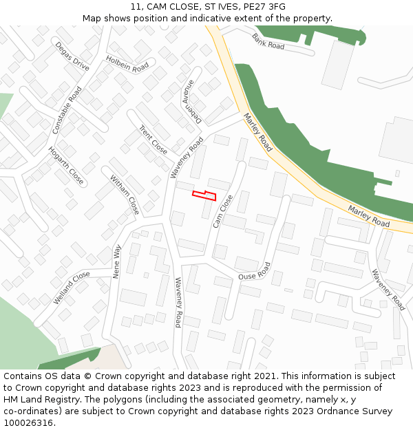 11, CAM CLOSE, ST IVES, PE27 3FG: Location map and indicative extent of plot