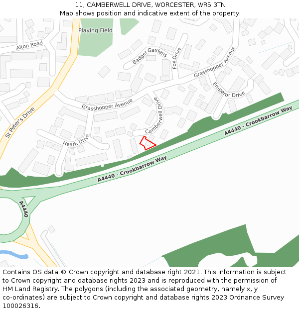 11, CAMBERWELL DRIVE, WORCESTER, WR5 3TN: Location map and indicative extent of plot