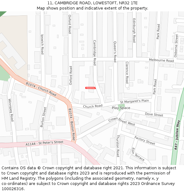 11, CAMBRIDGE ROAD, LOWESTOFT, NR32 1TE: Location map and indicative extent of plot