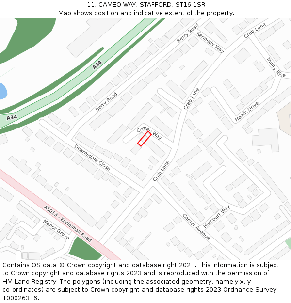 11, CAMEO WAY, STAFFORD, ST16 1SR: Location map and indicative extent of plot