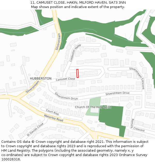 11, CAMUSET CLOSE, HAKIN, MILFORD HAVEN, SA73 3NN: Location map and indicative extent of plot