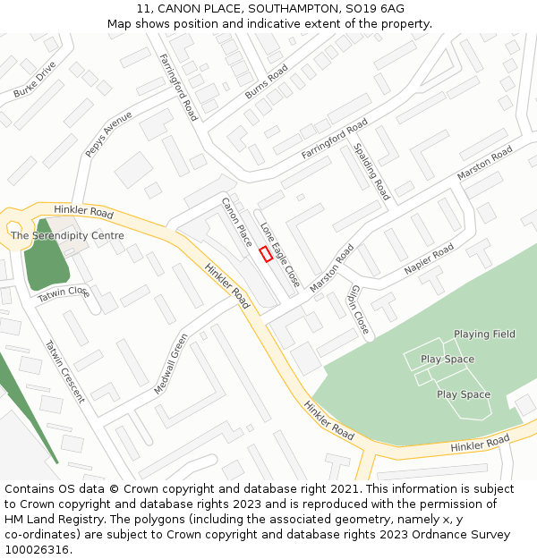 11, CANON PLACE, SOUTHAMPTON, SO19 6AG: Location map and indicative extent of plot