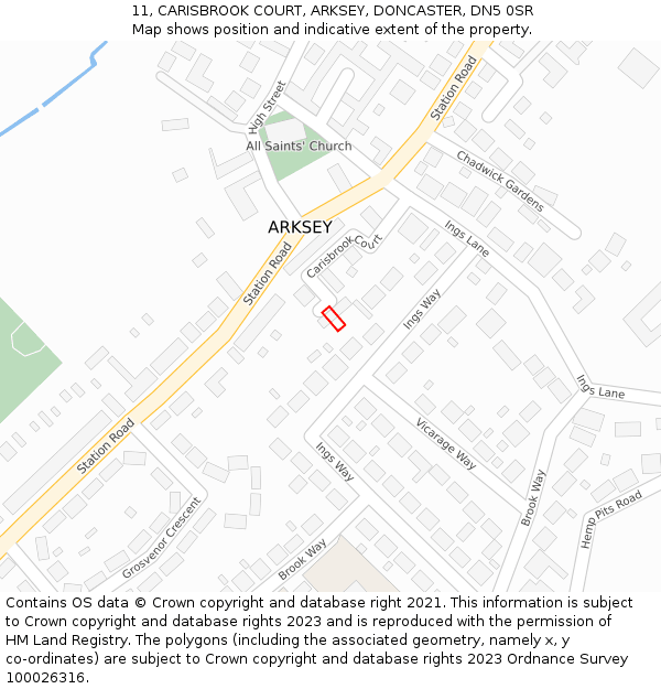 11, CARISBROOK COURT, ARKSEY, DONCASTER, DN5 0SR: Location map and indicative extent of plot
