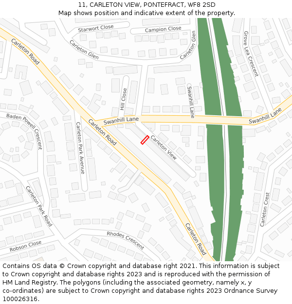 11, CARLETON VIEW, PONTEFRACT, WF8 2SD: Location map and indicative extent of plot