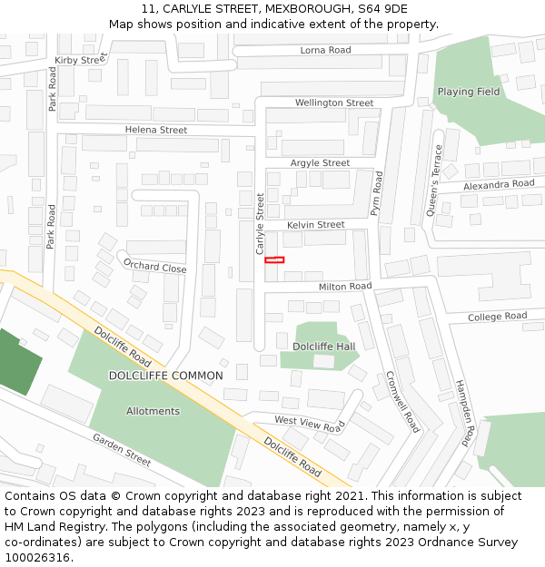 11, CARLYLE STREET, MEXBOROUGH, S64 9DE: Location map and indicative extent of plot