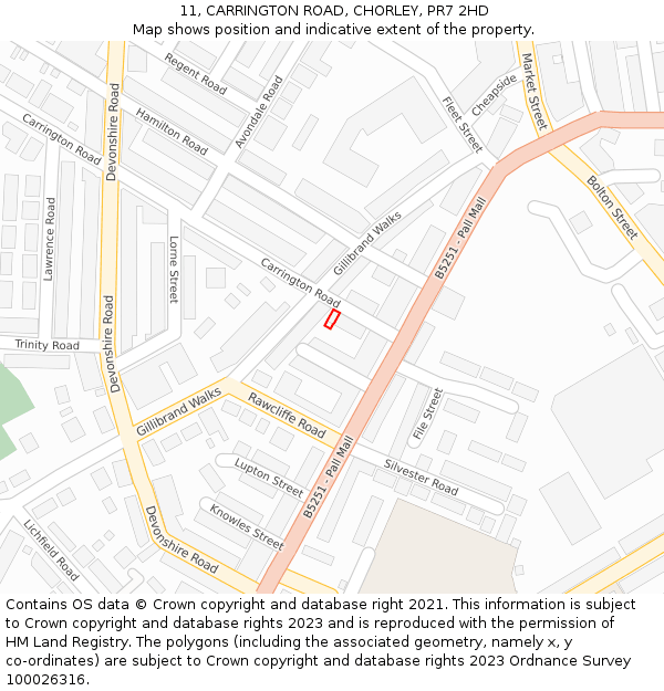 11, CARRINGTON ROAD, CHORLEY, PR7 2HD: Location map and indicative extent of plot
