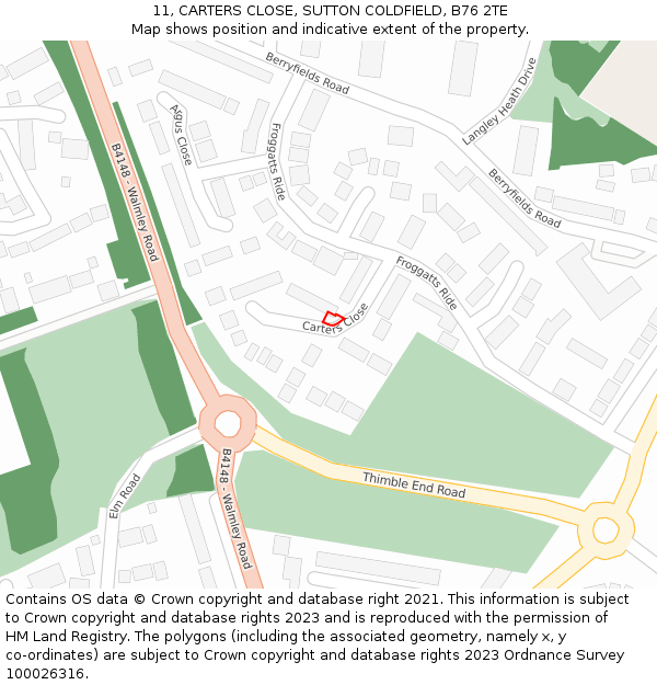 11, CARTERS CLOSE, SUTTON COLDFIELD, B76 2TE: Location map and indicative extent of plot