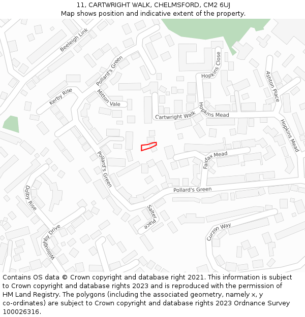 11, CARTWRIGHT WALK, CHELMSFORD, CM2 6UJ: Location map and indicative extent of plot