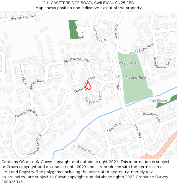 11, CASTERBRIDGE ROAD, SWINDON, SN25 1RD: Location map and indicative extent of plot