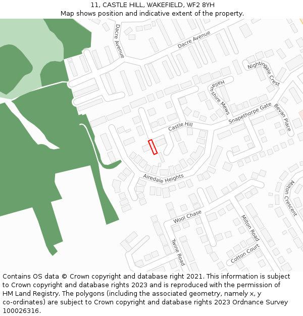 11, CASTLE HILL, WAKEFIELD, WF2 8YH: Location map and indicative extent of plot