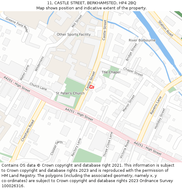 11, CASTLE STREET, BERKHAMSTED, HP4 2BQ: Location map and indicative extent of plot