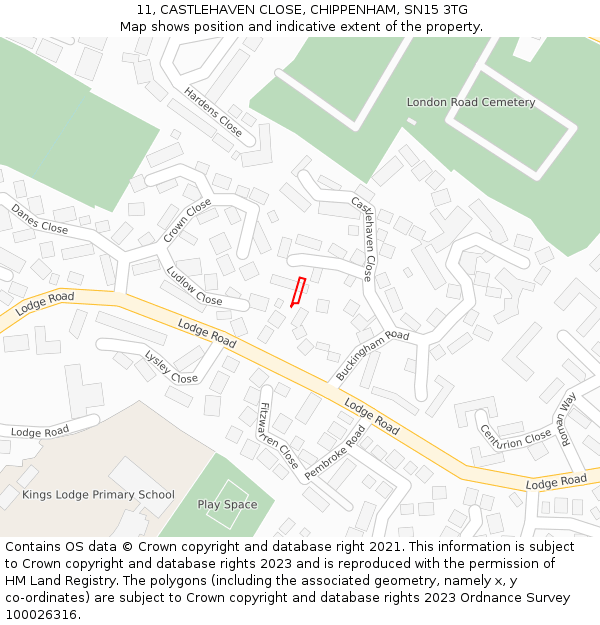 11, CASTLEHAVEN CLOSE, CHIPPENHAM, SN15 3TG: Location map and indicative extent of plot