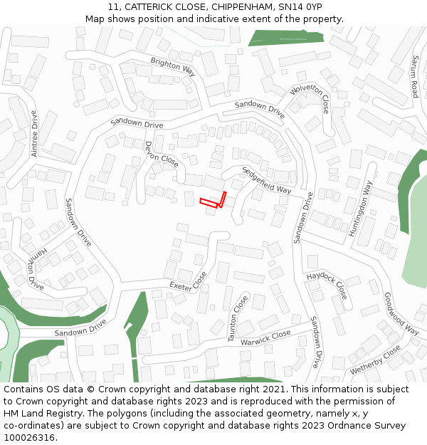 11, CATTERICK CLOSE, CHIPPENHAM, SN14 0YP: Location map and indicative extent of plot