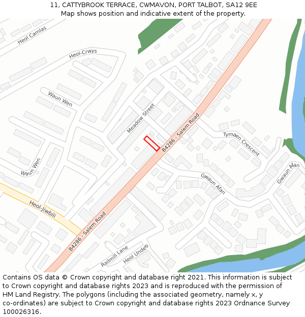 11, CATTYBROOK TERRACE, CWMAVON, PORT TALBOT, SA12 9EE: Location map and indicative extent of plot
