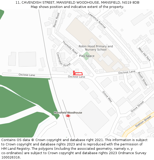 11, CAVENDISH STREET, MANSFIELD WOODHOUSE, MANSFIELD, NG19 8DB: Location map and indicative extent of plot