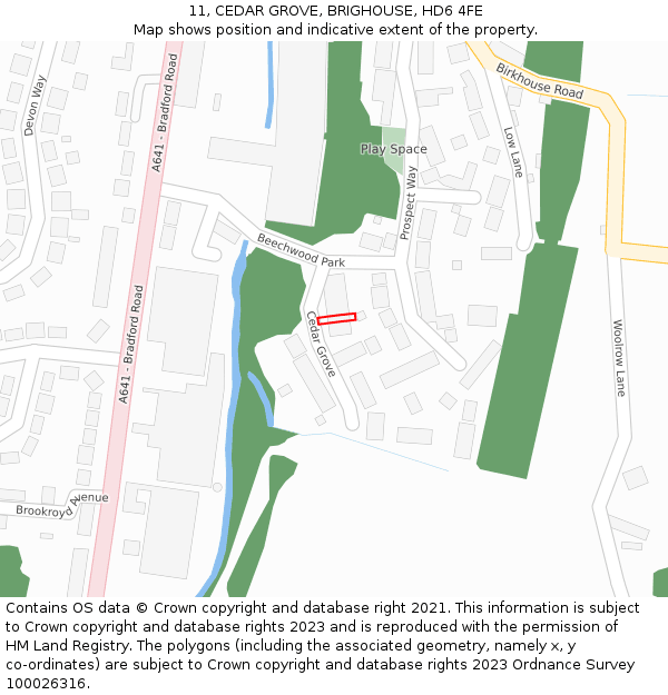11, CEDAR GROVE, BRIGHOUSE, HD6 4FE: Location map and indicative extent of plot