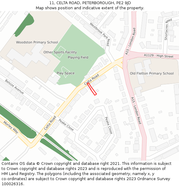 11, CELTA ROAD, PETERBOROUGH, PE2 9JD: Location map and indicative extent of plot