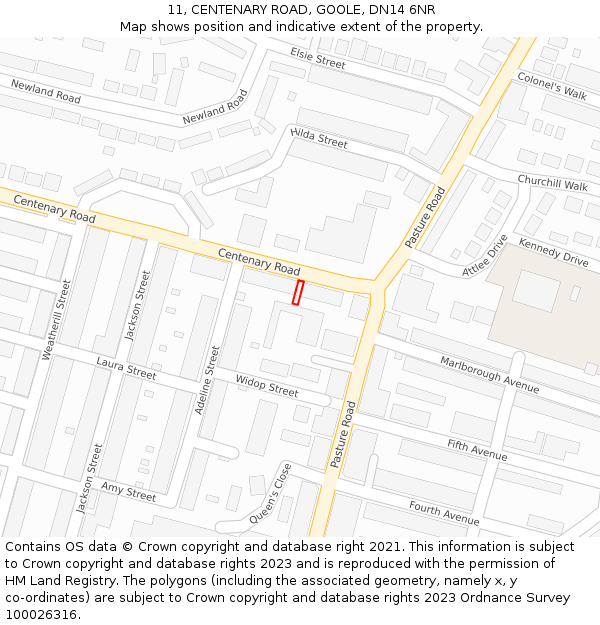 11, CENTENARY ROAD, GOOLE, DN14 6NR: Location map and indicative extent of plot
