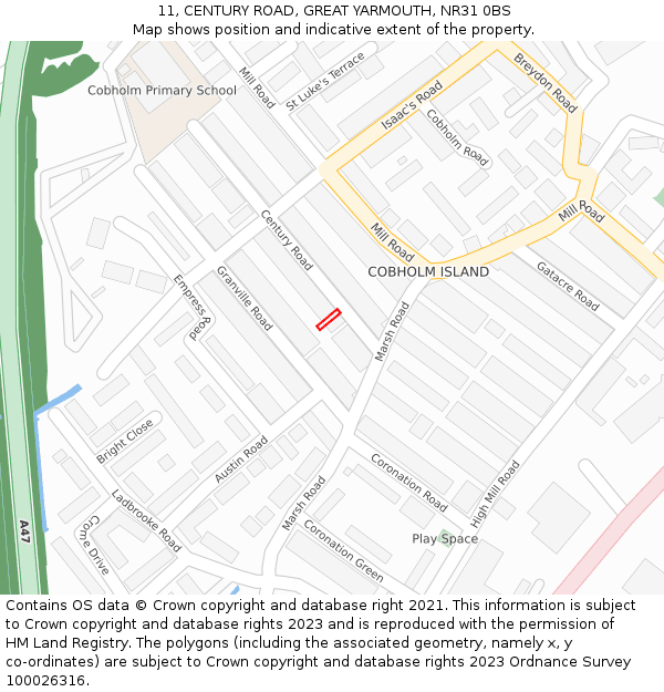 11, CENTURY ROAD, GREAT YARMOUTH, NR31 0BS: Location map and indicative extent of plot