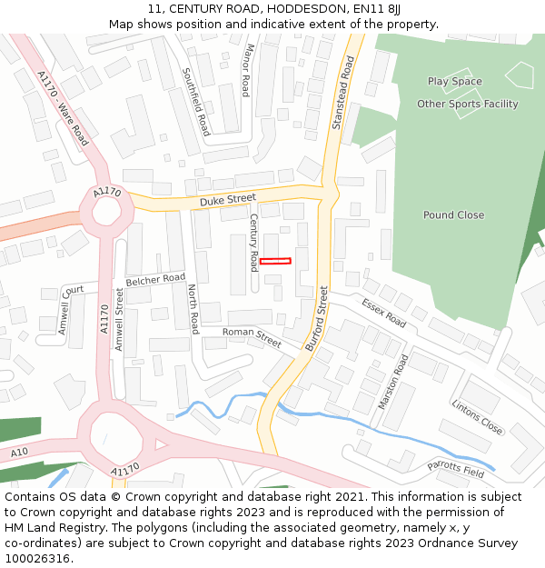 11, CENTURY ROAD, HODDESDON, EN11 8JJ: Location map and indicative extent of plot