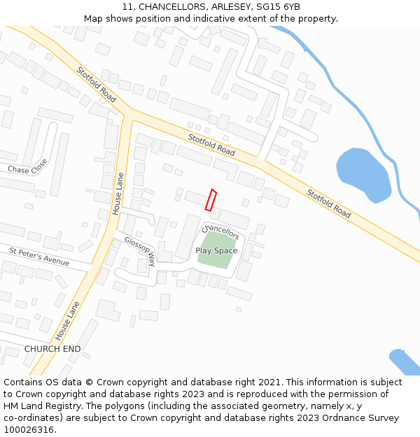 11, CHANCELLORS, ARLESEY, SG15 6YB: Location map and indicative extent of plot