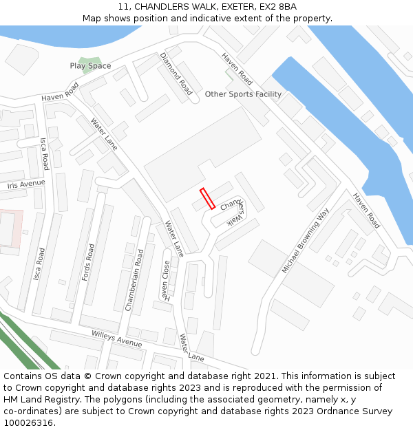 11, CHANDLERS WALK, EXETER, EX2 8BA: Location map and indicative extent of plot