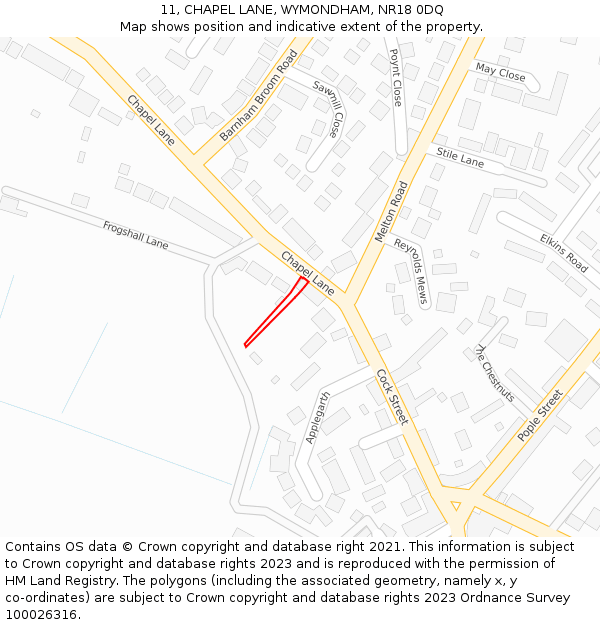 11, CHAPEL LANE, WYMONDHAM, NR18 0DQ: Location map and indicative extent of plot