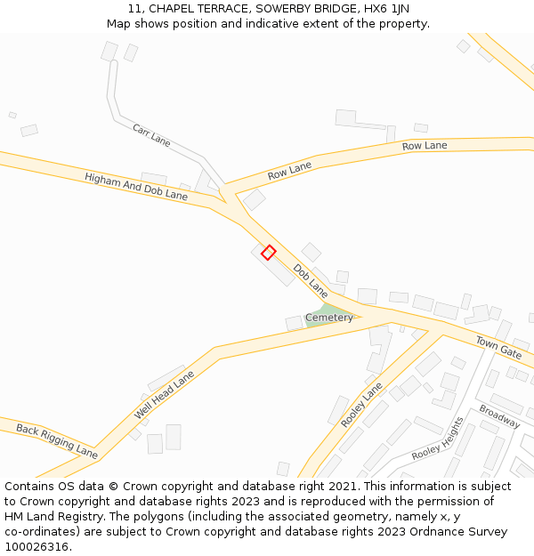 11, CHAPEL TERRACE, SOWERBY BRIDGE, HX6 1JN: Location map and indicative extent of plot