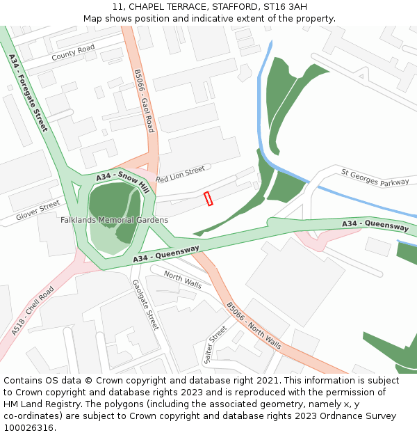 11, CHAPEL TERRACE, STAFFORD, ST16 3AH: Location map and indicative extent of plot
