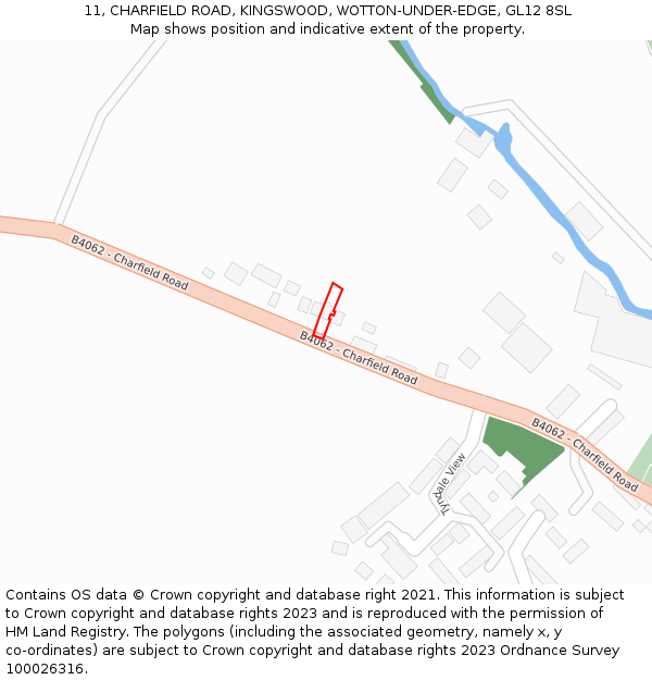 11, CHARFIELD ROAD, KINGSWOOD, WOTTON-UNDER-EDGE, GL12 8SL: Location map and indicative extent of plot