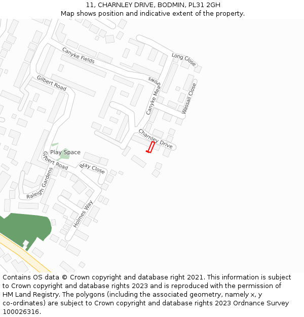 11, CHARNLEY DRIVE, BODMIN, PL31 2GH: Location map and indicative extent of plot