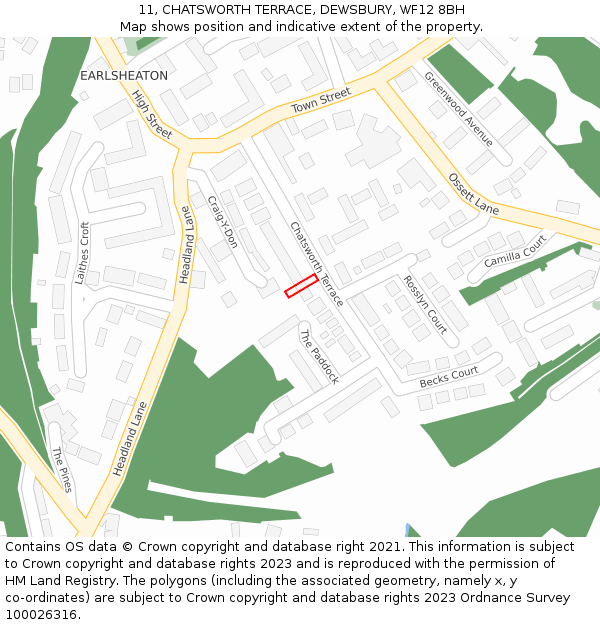 11, CHATSWORTH TERRACE, DEWSBURY, WF12 8BH: Location map and indicative extent of plot