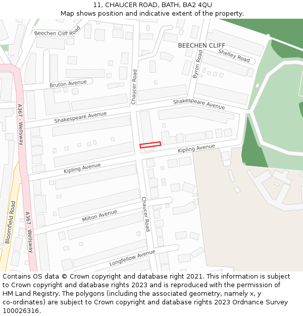 11, CHAUCER ROAD, BATH, BA2 4QU: Location map and indicative extent of plot