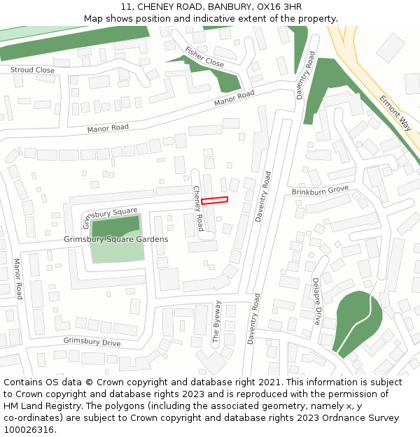 11, CHENEY ROAD, BANBURY, OX16 3HR: Location map and indicative extent of plot
