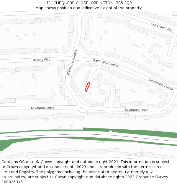11, CHEQUERS CLOSE, ORPINGTON, BR5 2QP: Location map and indicative extent of plot