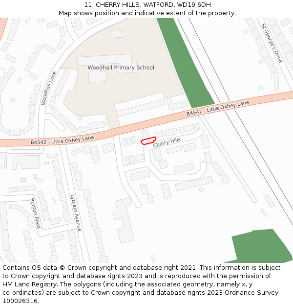 11, CHERRY HILLS, WATFORD, WD19 6DH: Location map and indicative extent of plot