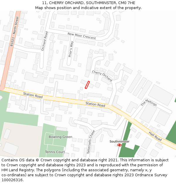 11, CHERRY ORCHARD, SOUTHMINSTER, CM0 7HE: Location map and indicative extent of plot