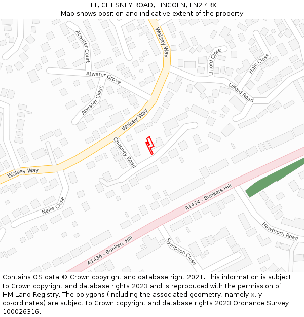 11, CHESNEY ROAD, LINCOLN, LN2 4RX: Location map and indicative extent of plot