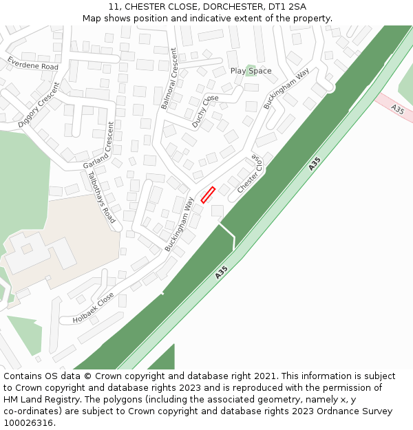 11, CHESTER CLOSE, DORCHESTER, DT1 2SA: Location map and indicative extent of plot